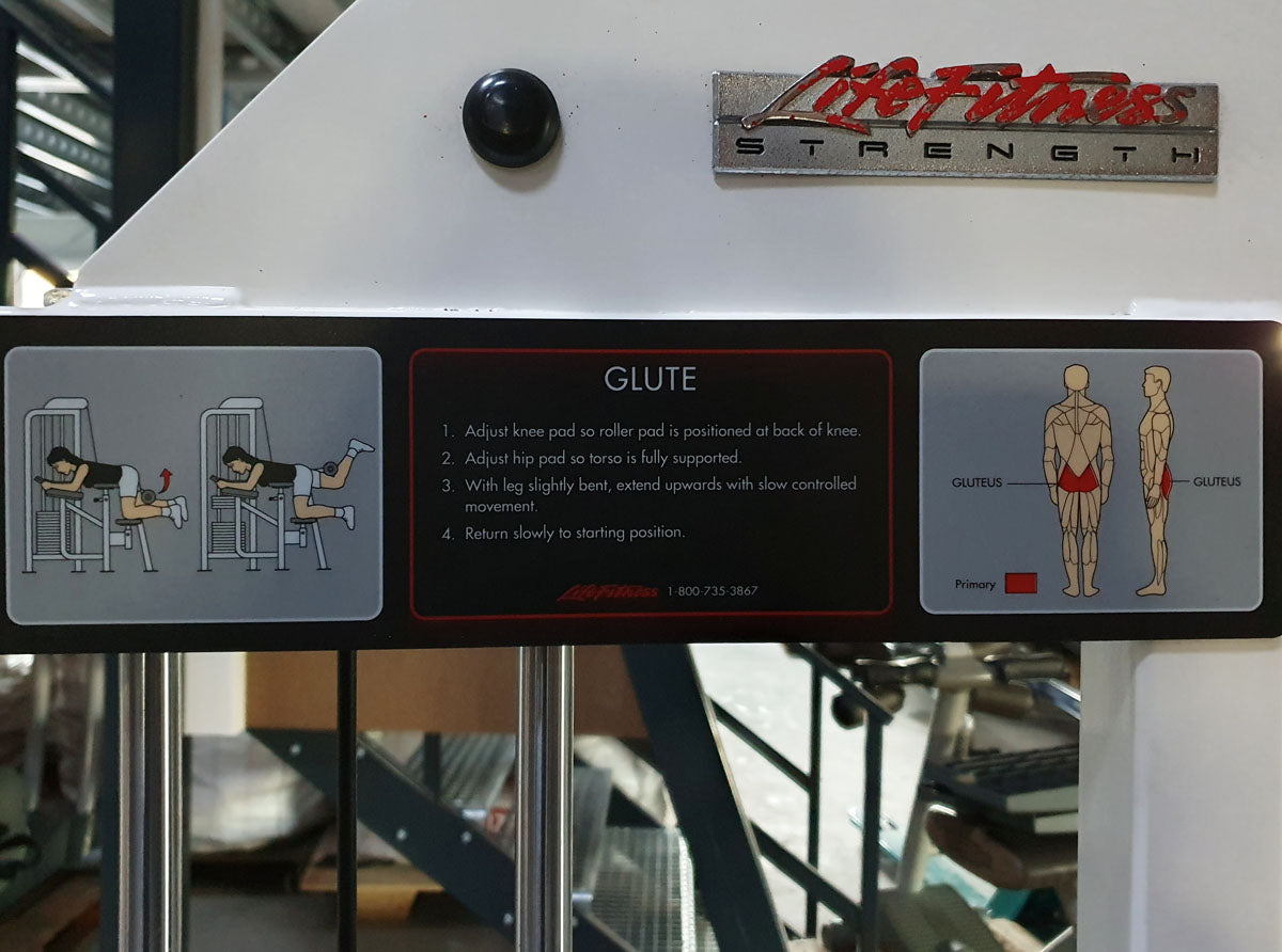 Life Fitness Gluteusmaschine, Pomaschine liegend, Glute - Rahmen Weiß, Polster Schwarz, gebraucht - überholter Zustand