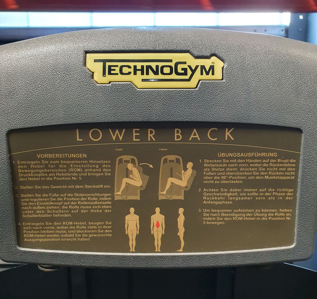 TechnoGym Back Extension, back extension machine, hyperextension, Selection Line - New model with plastic cover, brown upholstery, used - refurbished condition