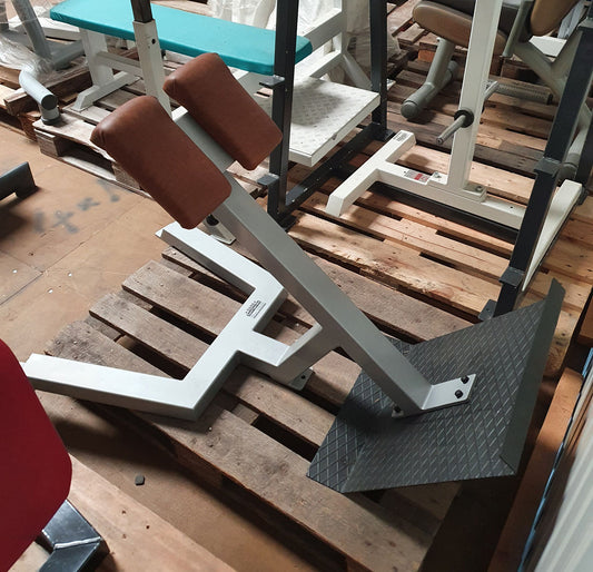 Rückenstreckerbank, 45 Grad, Hyperextension, verstellbar, Rahmen Silber, Polster Braun, gebraucht - überholter Zustand