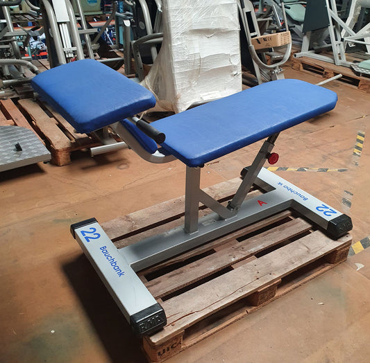 RMA Vorderer Rumpfheber, verstellbare Bauchbank, Abdominal Crunch Bench, Rahmenfarbe Silber-Grau, Polsterfarbe Blau, gebraucht - überholter Zustand