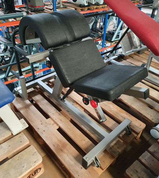 Norsk/ Sanimed Rückenstreckerbank, 45 Grad, Hyperextension, verstellbar, Rahmenfarbe Grau/Silber, Polsterfarbe Schwarz, gebraucht - überholter Zustand