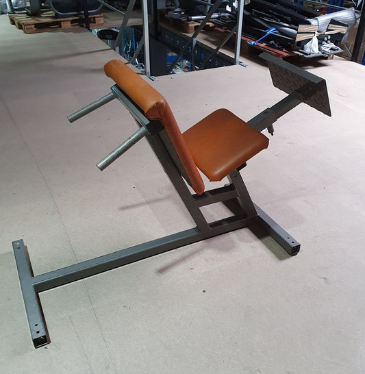 Gym80 Rückenstreckerbank in Knielage, Ähnlich Dr. Wolff Lumbal Trainer, Hyperextension, Rahmen Silber, Polster Braun, gebraucht