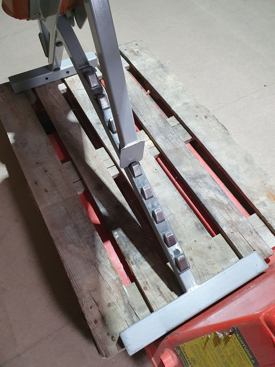 SportsArt universal bench adjustable, weight bench without storage, multi-adjustable bench, frame color silver, upholstery color orange, used - refurbished condition