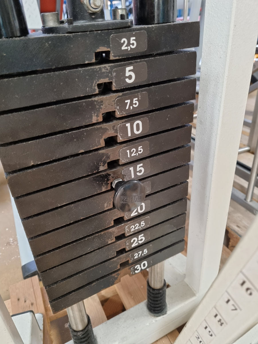 L+K cable pulley, height adjustable, double extension, 30 kg weight block, rehabilitation, frame color white, used - tested condition