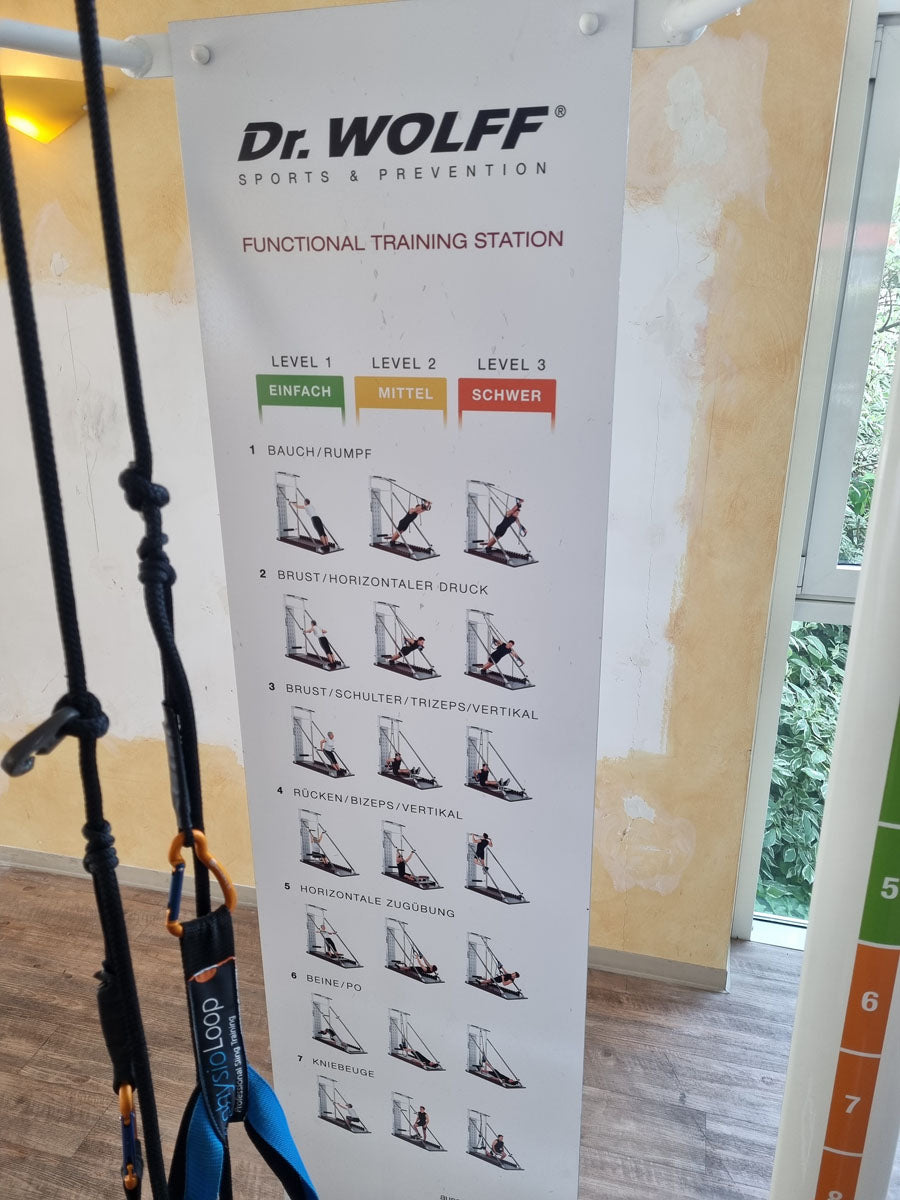 Dr. Wolff Functional Training Station 786, frame color white, upholstery color brown, used - refurbished condition