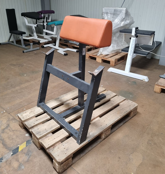 Gym80 Scottcurl Bank stehend, Bizeps Trainingsbank, Oldschool, Rahmenfarbe Schwarz, Polsterfarbe Orange, gebraucht