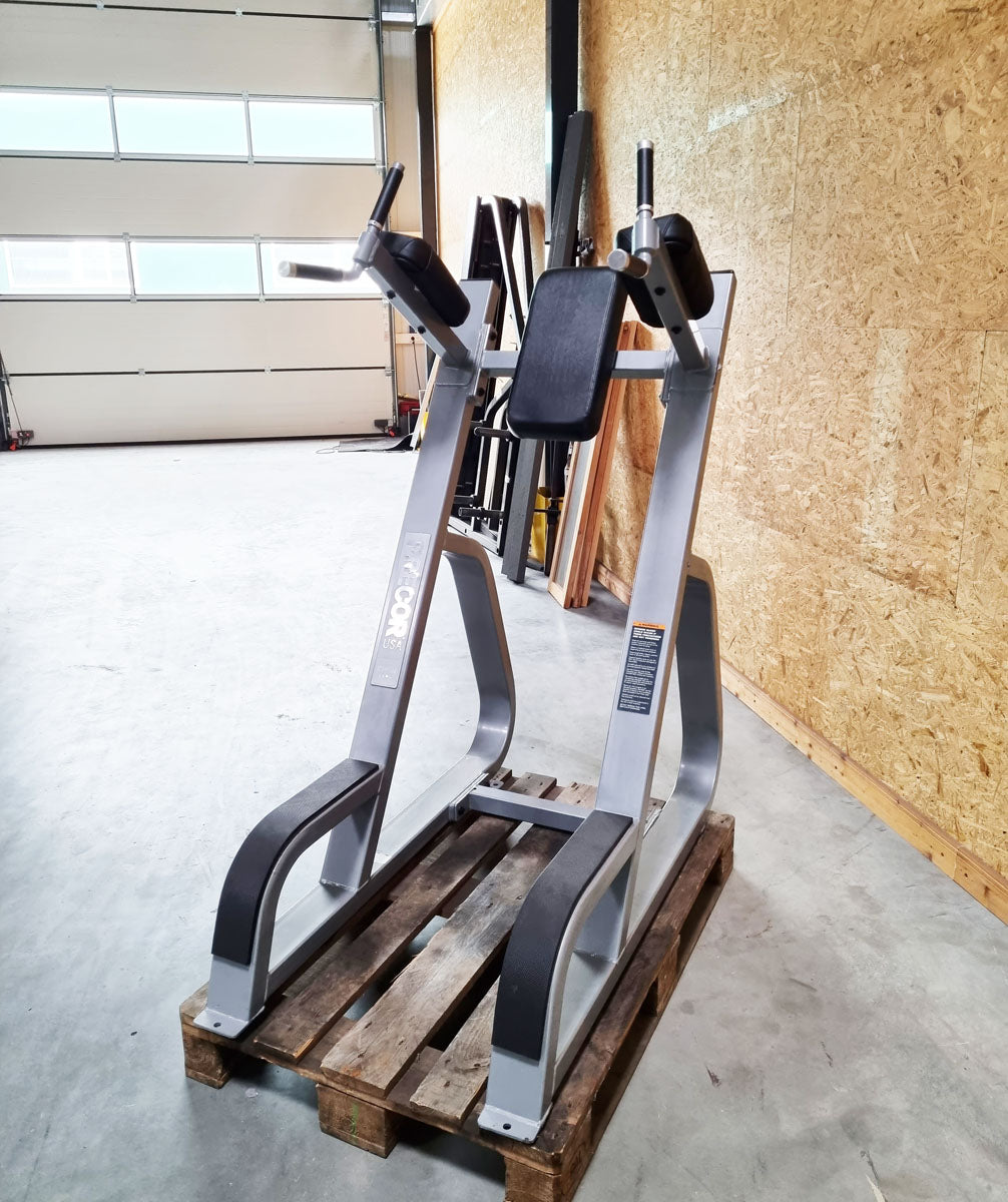 Precor Dip and Leg Raise Stand, Leg Raise, Silver Frame, Black Upholstery, Used - Refurbished Condition