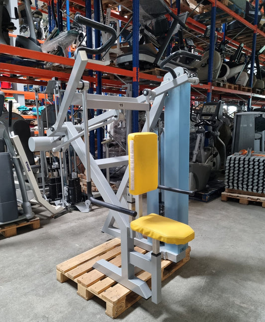 SVG Schulterblattfixator / Stützstemme - Latzug und Dips - Kombigerät 2 in 1, Rahmenfarbe Grau, Polsterfarbe Gelb, gebraucht - überholter Zustand