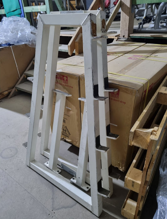 Langhantelständer 8 Fach Ablage für SZ, Kompakt oder Langhanteln, Rahnmenfarbe Weiß - gebraucht mit Gebrauchsspuren