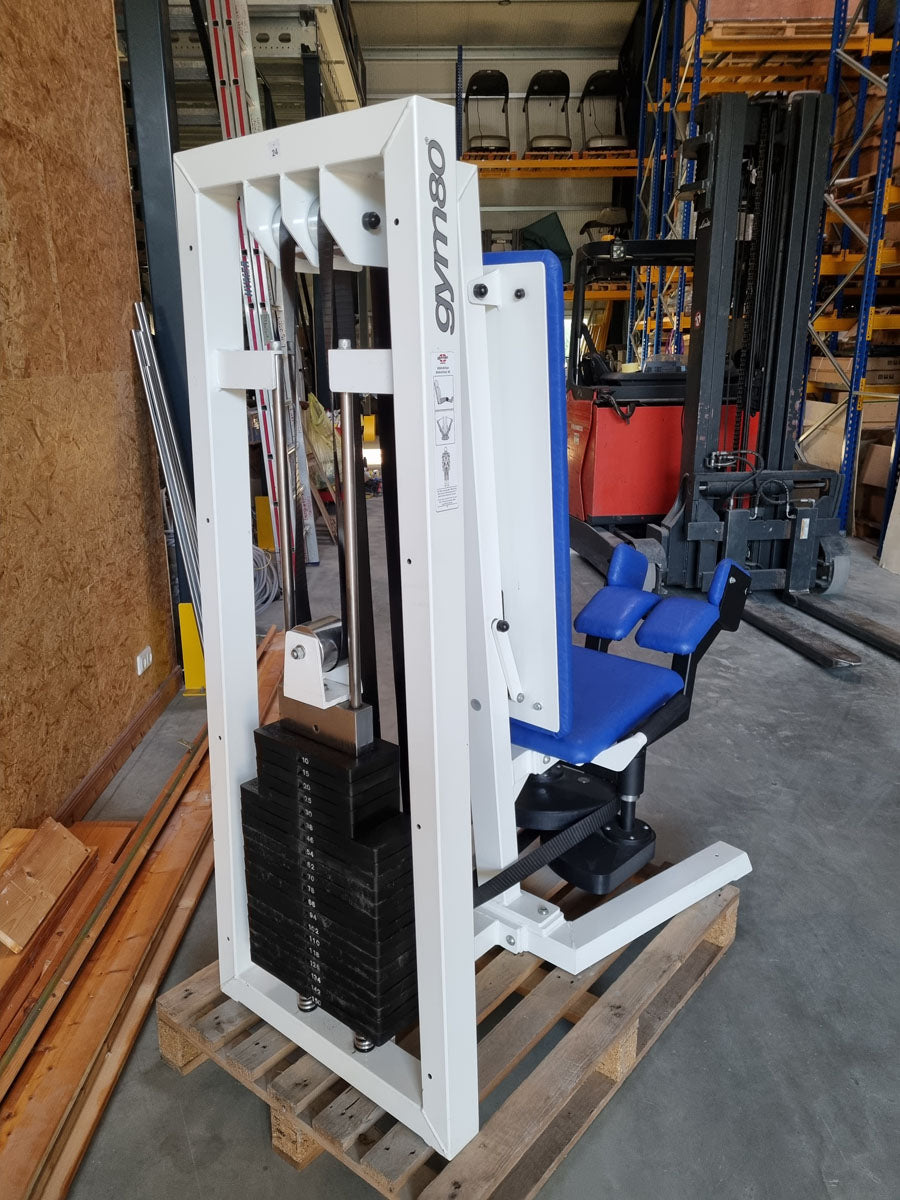 Gym80 Abduktorenmaschine, Hip Abductor, Rahmenfarbe Weiß, Polsterfarbe Blau, gebraucht - überholter Zustand