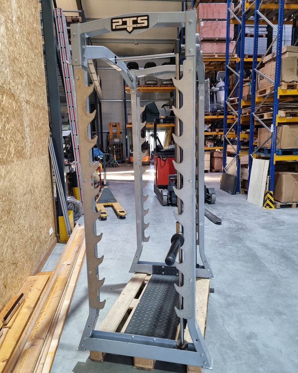 Hoist PTS 3D Multipresse mit Kabelzug Crossover, Max Rack Smith Machine with Cable Crossover, Dual Adjustable Pulley DAP, Rahmenfarbe Silber, gebrauchter - überholter Zustand