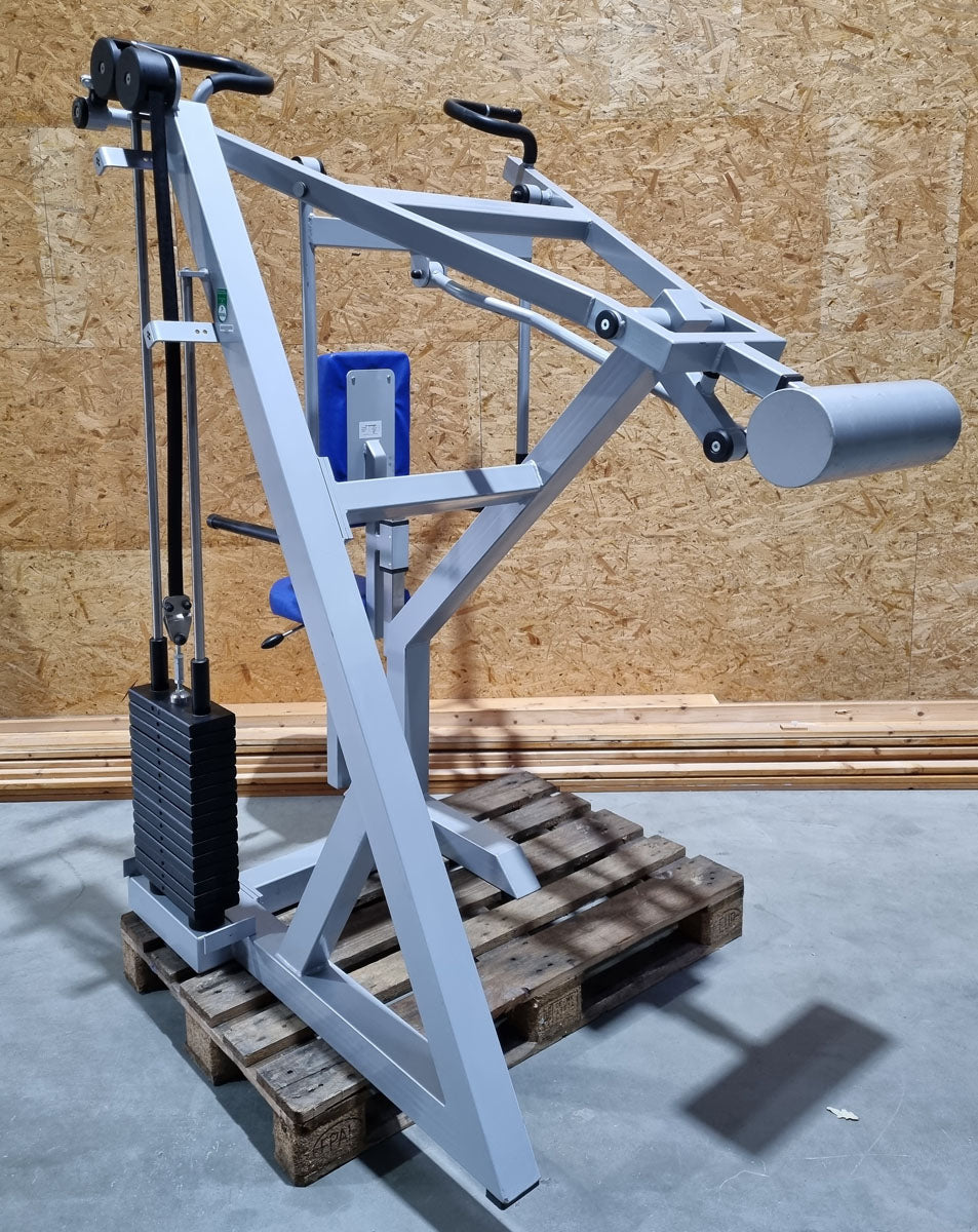 SVG Schulterblattfixator / Stützstemme - Latzug und Dips - Kombigerät 2 in 1, Rahmenfarbe Grau, Polsterfarbe Blau, gebraucht - überholter Zustand