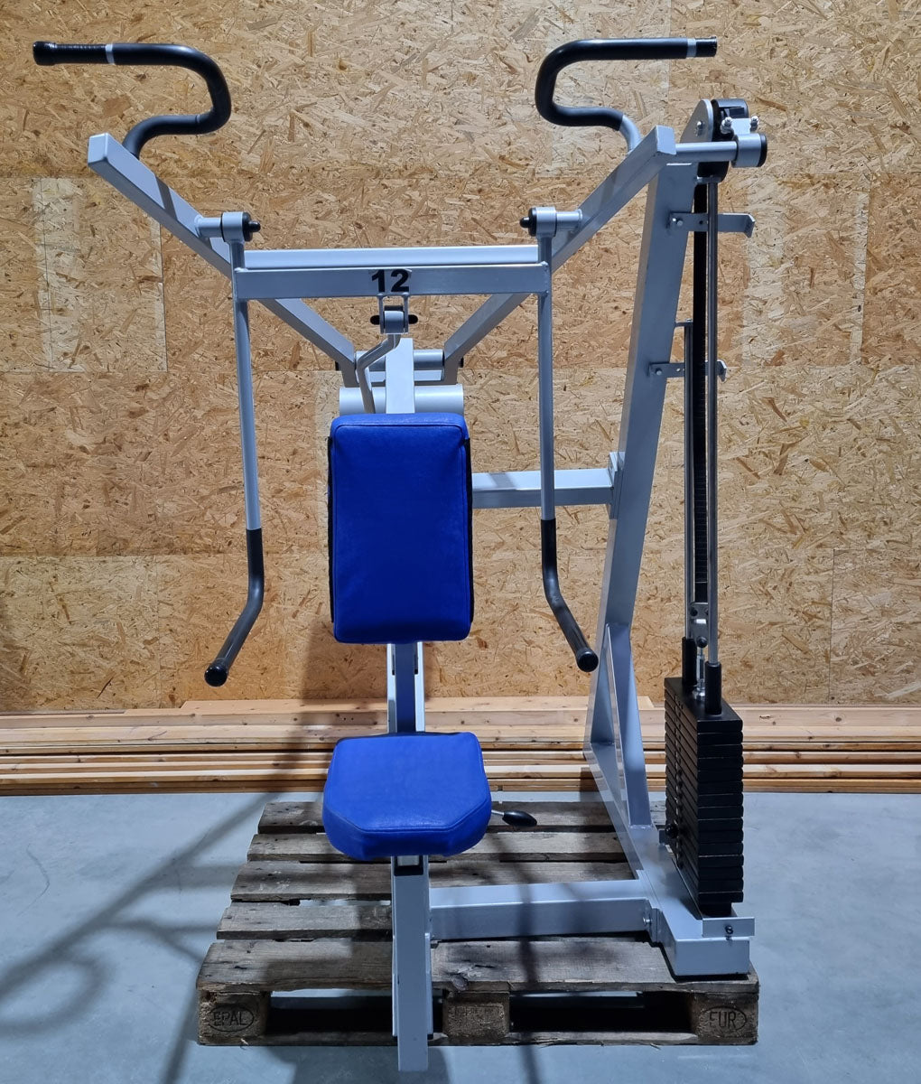 SVG Schulterblattfixator / Stützstemme - Latzug und Dips - Kombigerät 2 in 1, Rahmenfarbe Grau, Polsterfarbe Blau, gebraucht - überholter Zustand