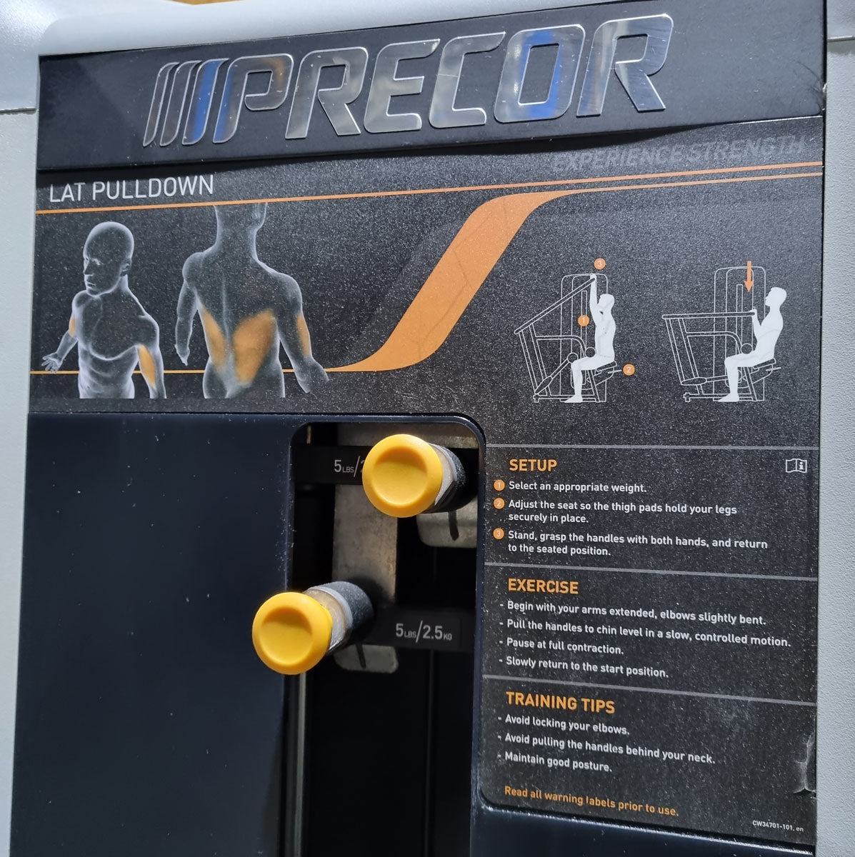 Precor Latzug von Oben, Lat-Pulldown, Rahmenfarbe Schwarz, Polsterfarbe Grau, gebrauchter - überholter Zustand