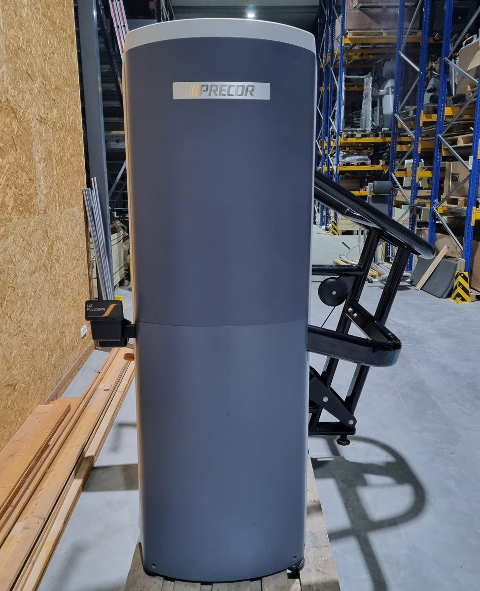 Precor Latzug von Oben, Lat-Pulldown, Rahmenfarbe Schwarz, Polsterfarbe Grau, gebrauchter - überholter Zustand