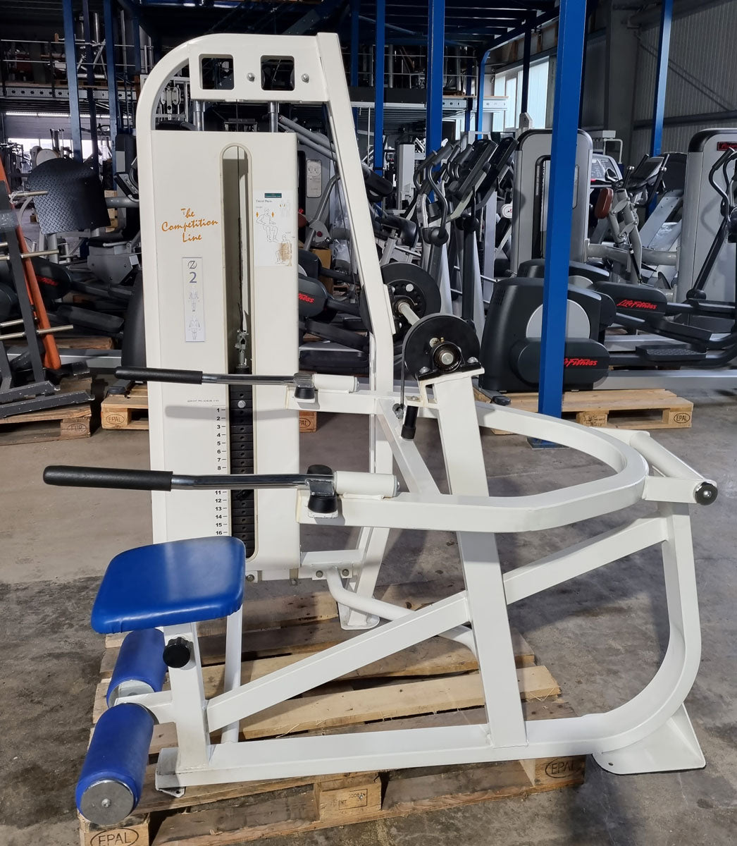 Competition Line Triceps Machine Dip, Triceps Extension Dip, frame color white, upholstery color blue, used - refurbished condition