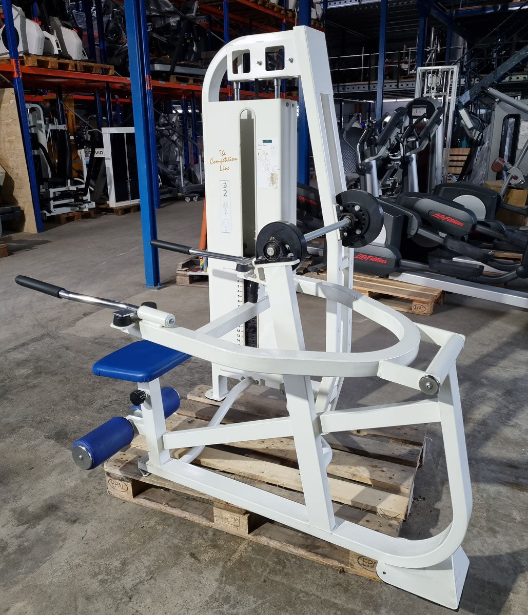 Competition Line Triceps Machine Dip, Triceps Extension Dip, frame color white, upholstery color blue, used - refurbished condition