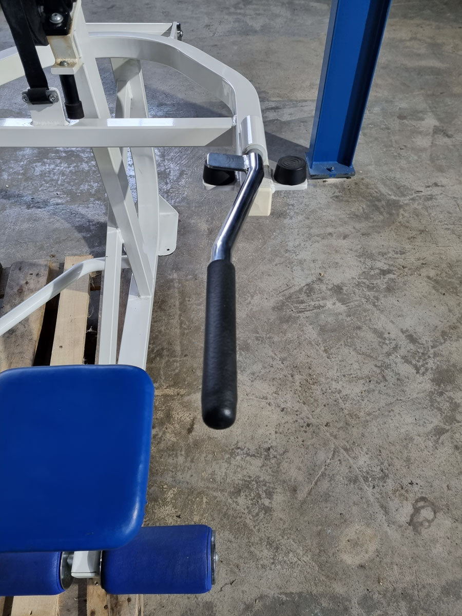 Competition Line Triceps Machine Dip, Triceps Extension Dip, frame color white, upholstery color blue, used - refurbished condition