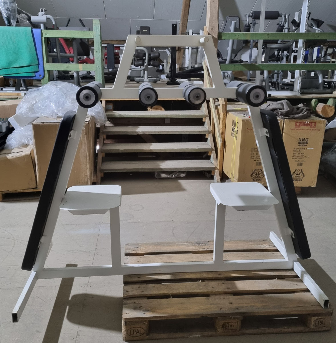 Bauchbank doppelt, schräg, Oldschool Bodybuilding, Rahmenfarbe Weiß, Polsterfarbe Schwarz, gebraucht