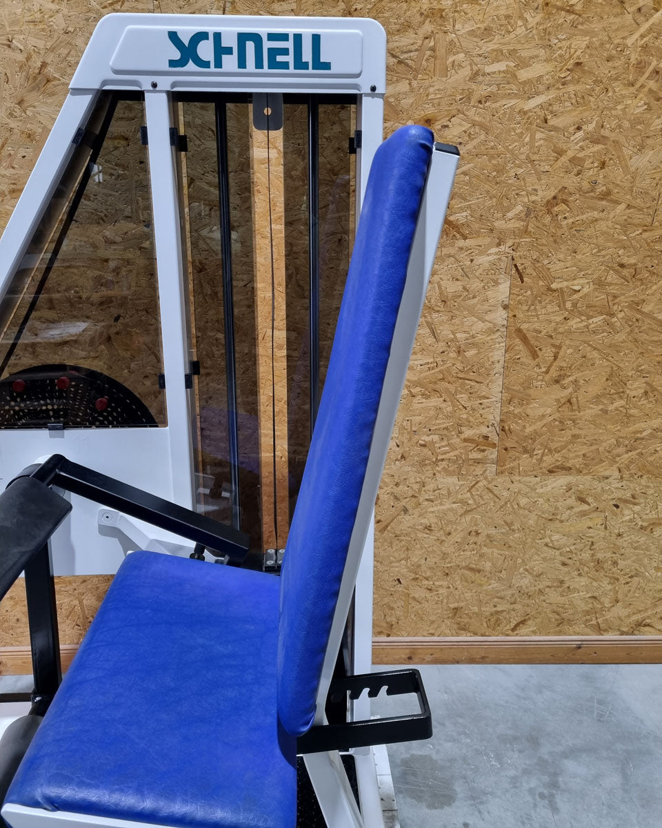 Schnell Beinstrecker und Beinbeuger sitzend im Set 2 Geräte - Neu lackiert - Leg Curl und Leg Extension, Rahmenfarbe Weiß, Polsterfarbe Blau, gebraucht - überholter Zustand