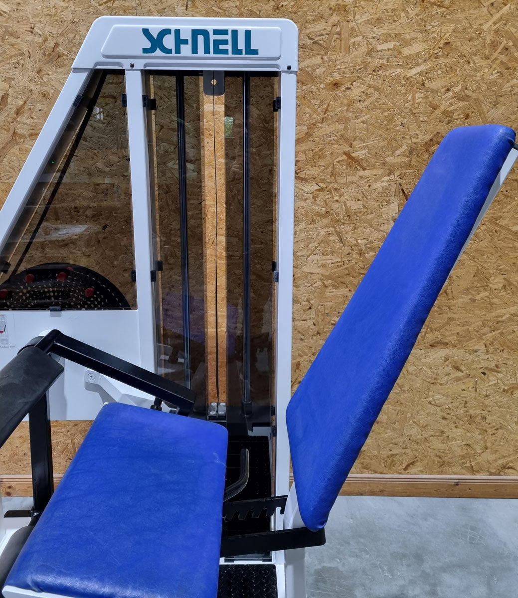 Schnell Beinstrecker und Beinbeuger sitzend im Set 2 Geräte - Neu lackiert - Leg Curl und Leg Extension, Rahmenfarbe Weiß, Polsterfarbe Blau, gebraucht - überholter Zustand