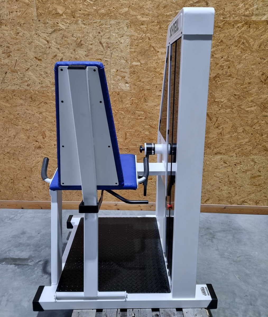 Schnell Beinstrecker und Beinbeuger sitzend im Set 2 Geräte - Neu lackiert - Leg Curl und Leg Extension, Rahmenfarbe Weiß, Polsterfarbe Blau, gebraucht - überholter Zustand