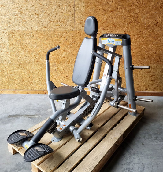 Hoist Roc-IT Decline Chestpress, RPL-5305 Bankdrückmaschine Negativ, negative Brustpresse, Roc IT Plate loaded Serie, Rahmenfarbe Silber, gebraucht - überholter Zustand