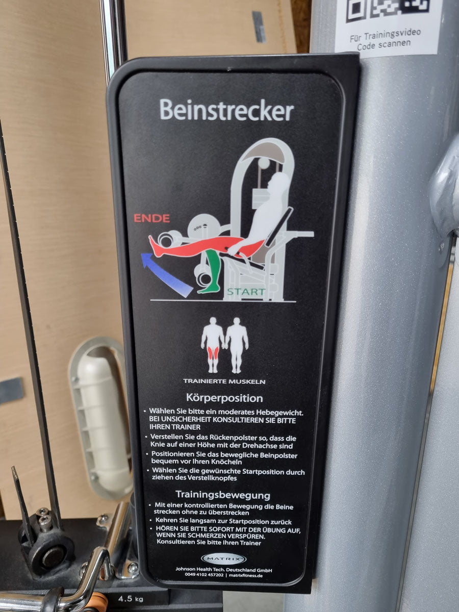 Matrix Beinbeuger sitzend und Beinstrecker im Set - 2 Geräte, Aura G3 Serie, Leg Curl und Leg Extension, Rahmenfarbe Silber, gebraucht - überholter Zustand