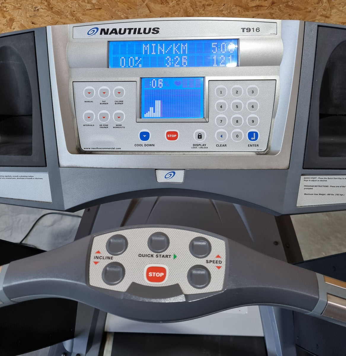 Nautilus T916 treadmill, LED console, used - refurbished condition