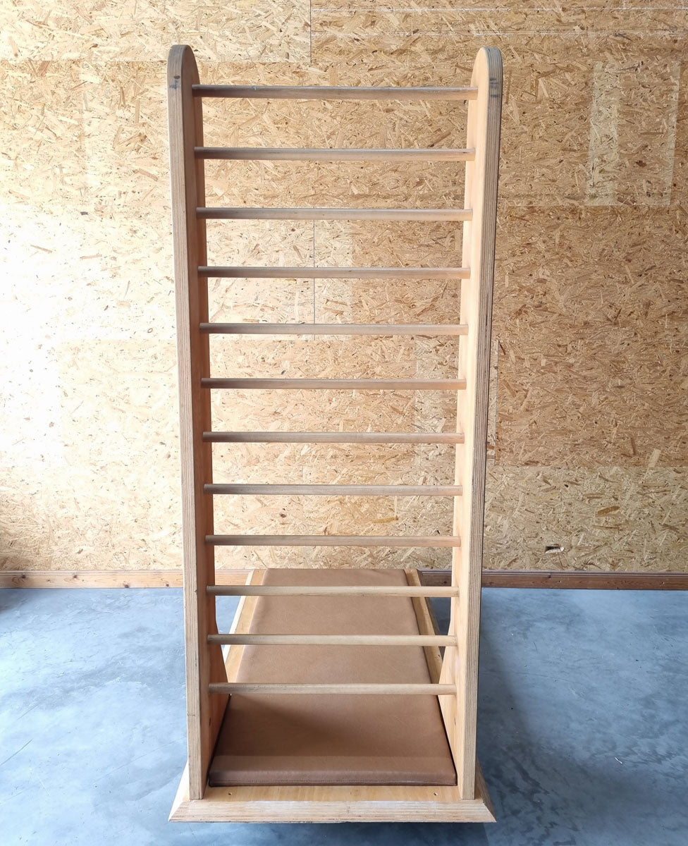 Wall bars for stretching with padding, various exercises possible, upholstery color brown, used condition