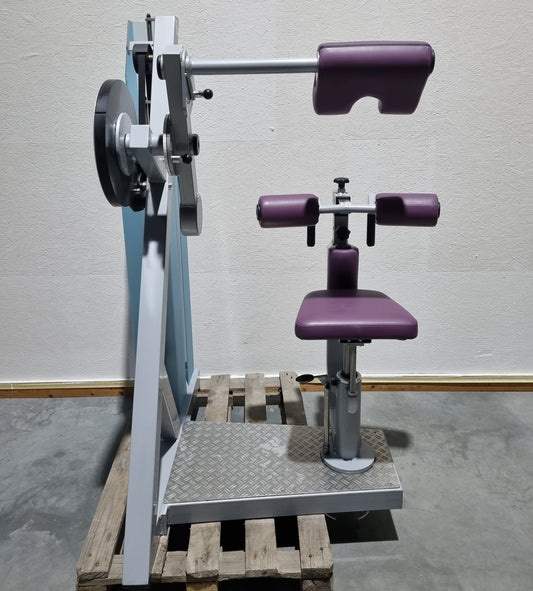 SVG HWS-Trainer, Hals und Nacken Trainingsmaschine, Halswirbelbsäule Kräftigung, Reha Line, Rahmenfarbe Silber, Polsterfarbe Lila, gebrauchter - überholter Zustand