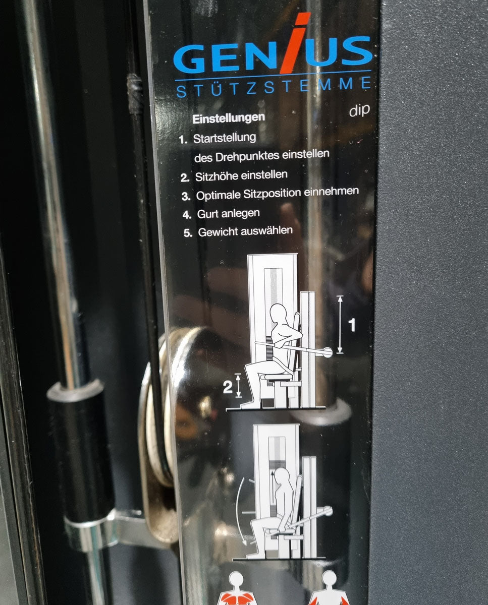 Frei Genius Schulterblattfixator und Stützstemme - Latzug Pulldown und Dips - Kombigerät 2 in 1, Rahmenfarbe Silber - gebraucht - überholter Zustand