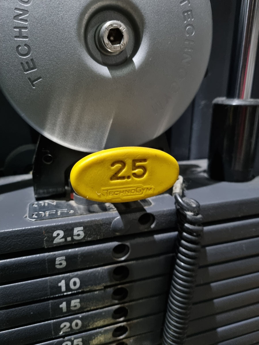 TechnoGym Schulterpresse, Shoulder Press, Selection Line - Rahmen Silber, Polster Braun, gebraucht - überholter Zustand