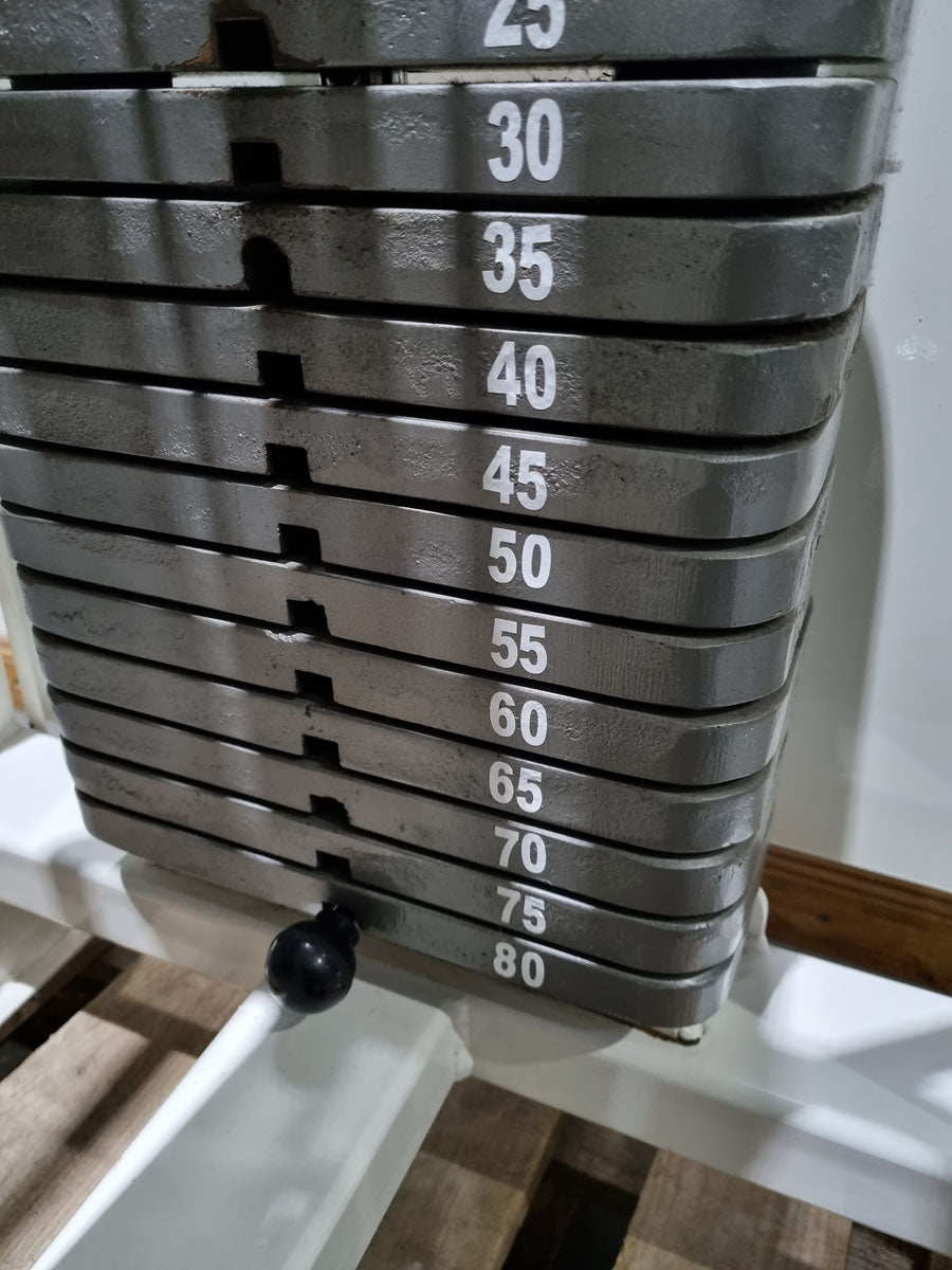 Competition Line, Rudern mit Bruststütze und Einstiegshilfe, Row, Lat-Rudern, Rahmenfarbe Weiß, gebraucht - überholter Zustand