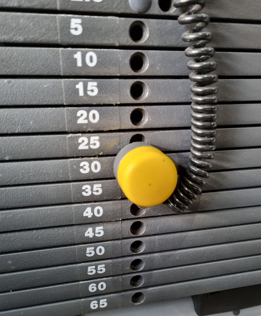 Technogym calf machine seated, Rotary Calf Press, Selection Line with Isocontrol display, frame color silver, upholstery color brown, used - refurbished condition