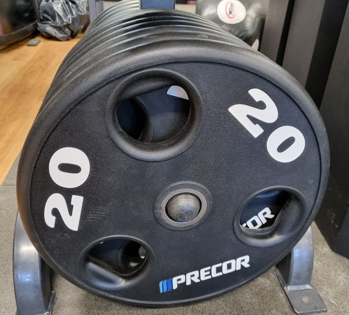 Precor Hantelscheiben, PU Polyurethan Gummiert, 937,5kg Gripper, Olympia 50mm, erst 3 Jahre alt, Schwarz, gebraucht - guter Zustand
