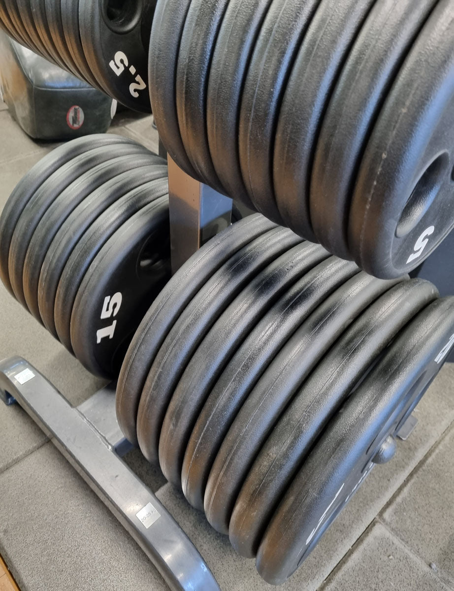 Precor Hantelscheiben, PU Polyurethan Gummiert, 937,5kg Gripper, Olympia 50mm, erst 3 Jahre alt, Schwarz, gebraucht - guter Zustand