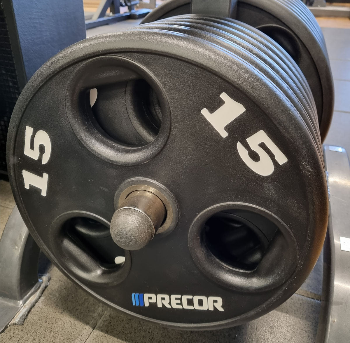Precor Hantelscheiben, PU Polyurethan Gummiert, 937,5kg Gripper, Olympia 50mm, erst 3 Jahre alt, Schwarz, gebraucht - guter Zustand