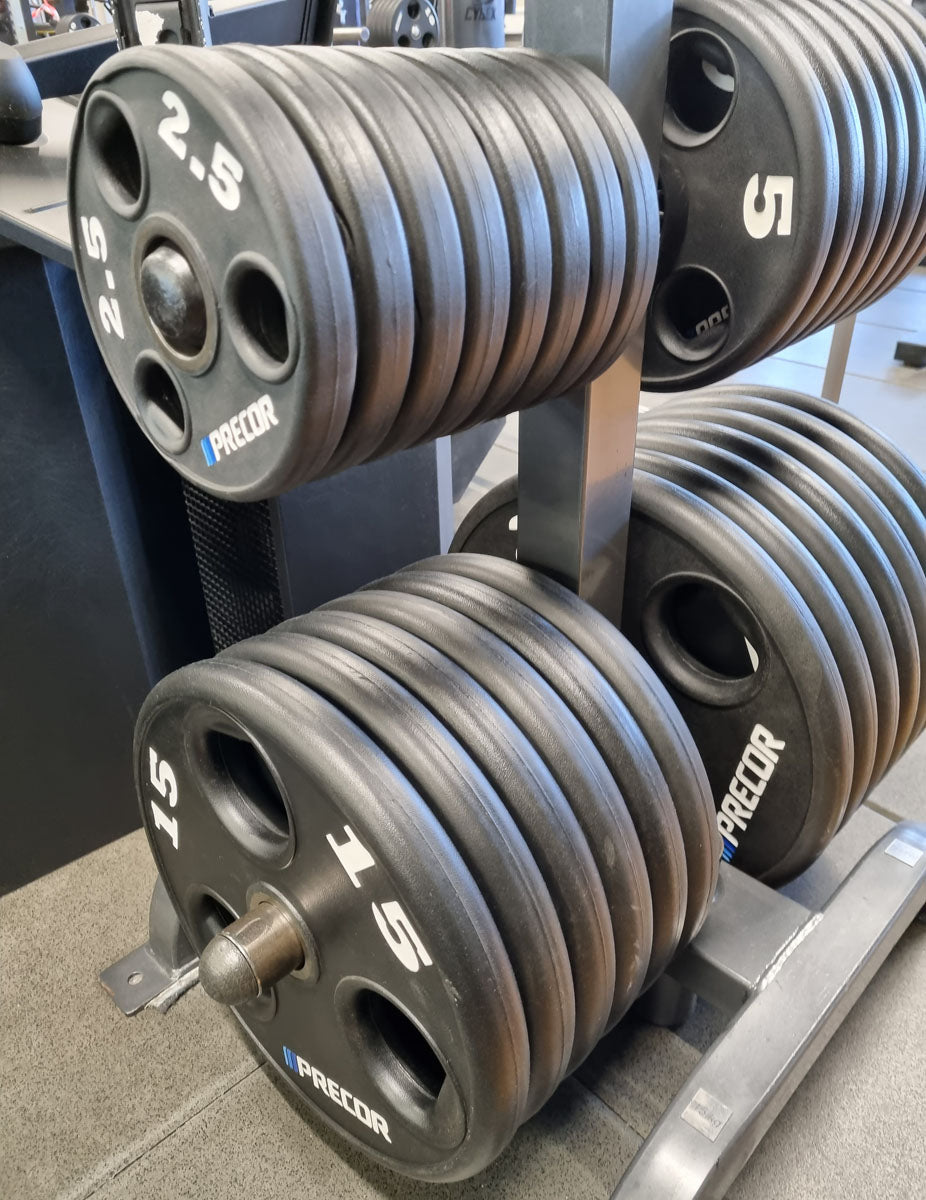 Precor Hantelscheiben, PU Polyurethan Gummiert, 937,5kg Gripper, Olympia 50mm, erst 3 Jahre alt, Schwarz, gebraucht - guter Zustand