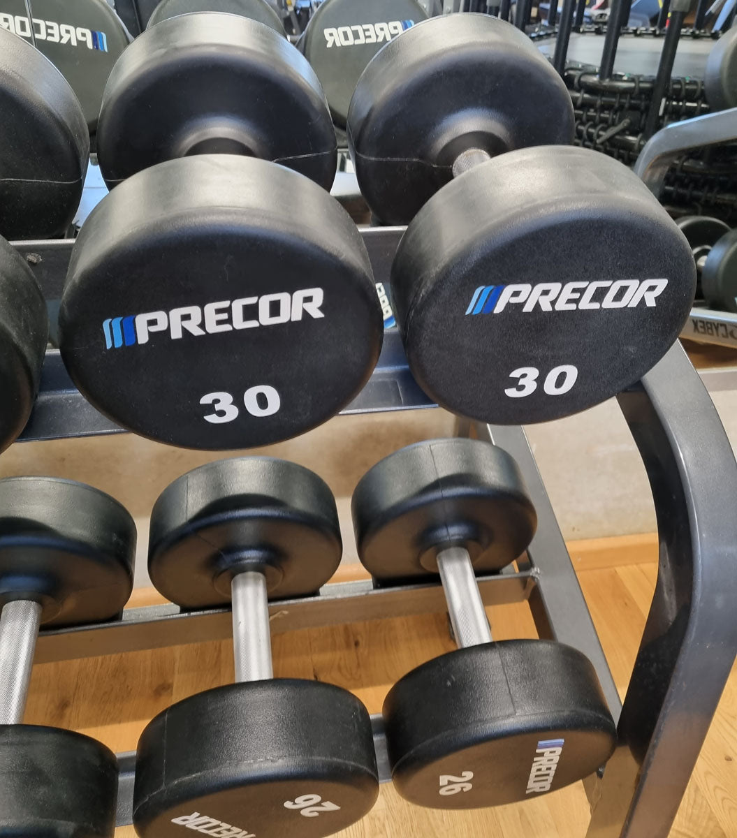 Precor Kurzhantel Satz aus PU Polyurethan Gummiert, 2 bis 30kg, verschiedene Stufen, erst 3 Jahre alt, Schwarz, gebraucht - guter Zustand