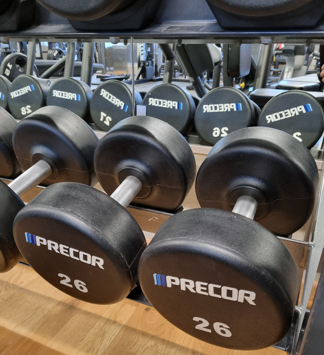 Precor Kurzhantel Satz aus PU Polyurethan Gummiert, 2 bis 30kg, verschiedene Stufen, erst 3 Jahre alt, Schwarz, gebraucht - guter Zustand