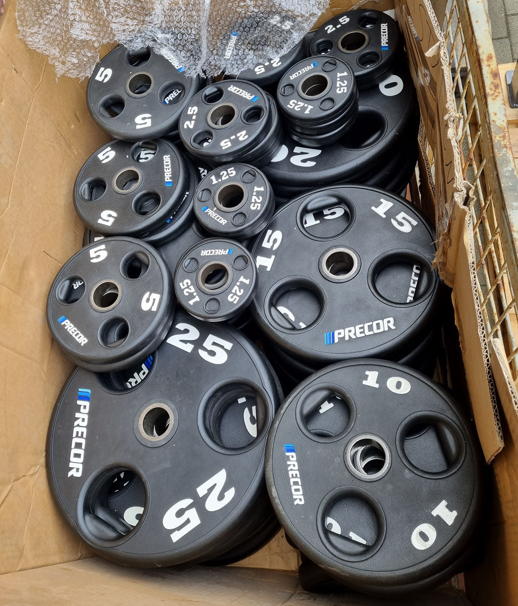 Precor Hantelscheiben, PU Polyurethan Gummiert, 937,5kg Gripper, Olympia 50mm, erst 3 Jahre alt, Schwarz, gebraucht - guter Zustand