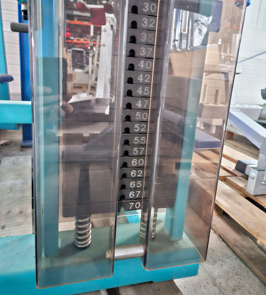 Gym80, Bankdrückmaschine liegend, Chest Press, Edition Line, Rahmenfarbe Türkis, gebraucht - geprüfter Zustand