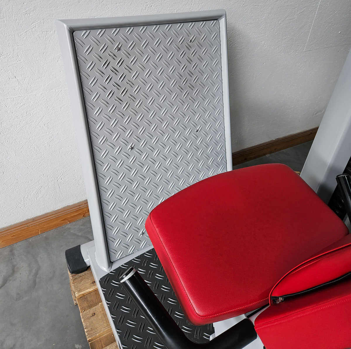 Dr. Wolff Beinpresse 806 Variante XS - extra platzsparend gebaut, ähnlich Funktionsstemme, Gerät aus Präventions-Park, Rahmenfarbe Silber, gebrauchter - überholter Zustand