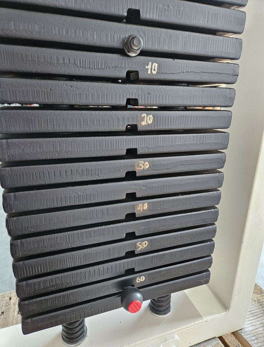 L+K Dip-Klimmzugmaschine mit Gewichtsunterstützung, Dip-Chin, Oldschool, Rahmen Weiß, gebraucht mit Gebrauchsspuren