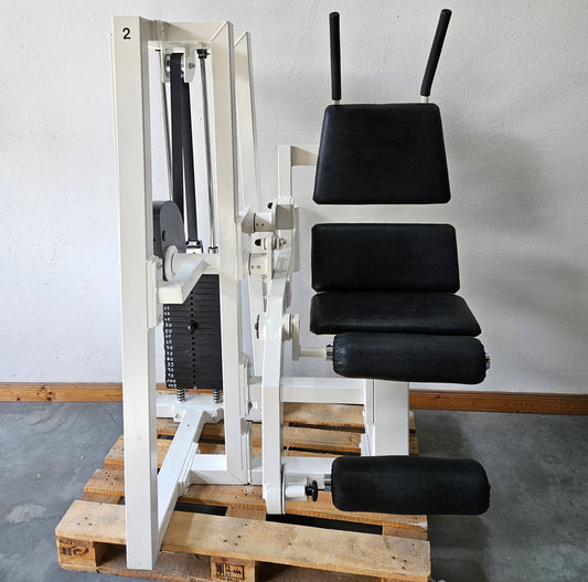 Gym80 Bauchmaschine, Klappmesser, Abdominal Crunch, Oldschool Bodybuilding Kraftgerät - Edition oder Classic Line, Rahmenfarbe Weiß, gebraucht mit Gebrauchsspuren