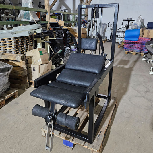 L+K Bauchmaschine, Abdominal Crunch, Oldschool Bodybuilding Kraftgerät, Rahmen Schwarz, gebraucht mit Gebrauchsspuren