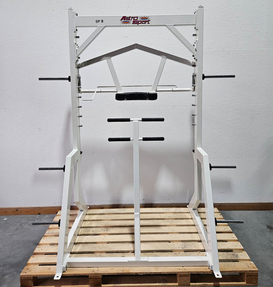 Astro Sport Multipresse für Kniebeugen, geführt, Squat Smith Machine, Oldschool Bodybuilding, Rahmenfarbe Weiß, gebraucht - überholter Zustand