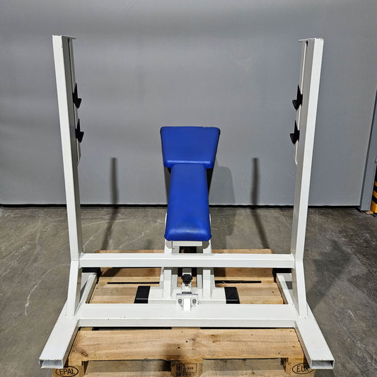 Panatta Hantelbank 3 in 1, Flachdrückerbank, Negativdrückerbank und Bauchbank in einem Gerät, Bankdrücken Fantastic, Oldschool Bodybuilding, Rahmenfarbe Weiß, gebraucht mit Gebrauchsspuren