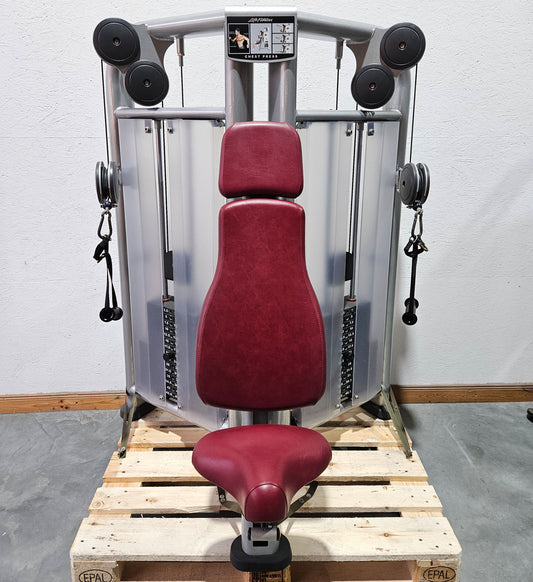 Life Fitness Chest Press, Bankdrückmaschine Dual Bilateral, Brustpresse mit drehbaren Griffen, Signature Series, Rahmenfarbe Silber, gebraucht - überholter Zustand